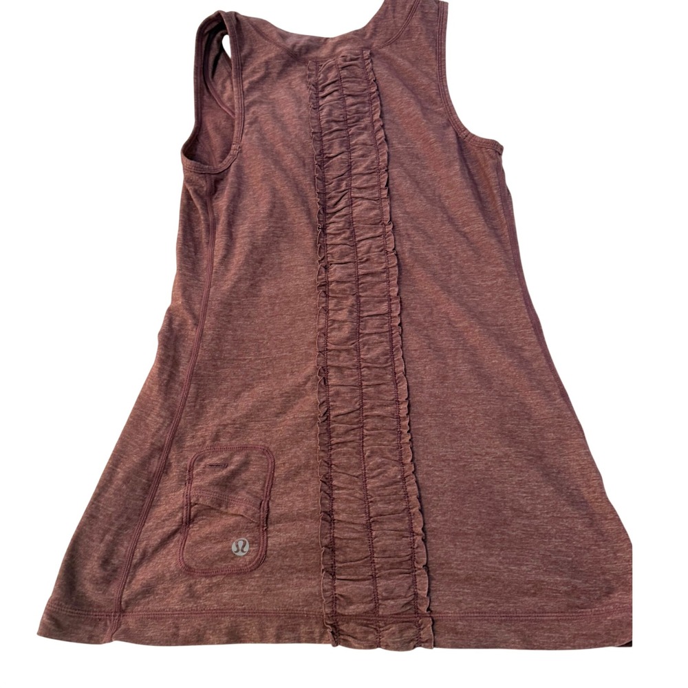Lululemon Dash Ruffle Back Tank Top Heather Plum Scoop Neck  Pocket Est Sz 4